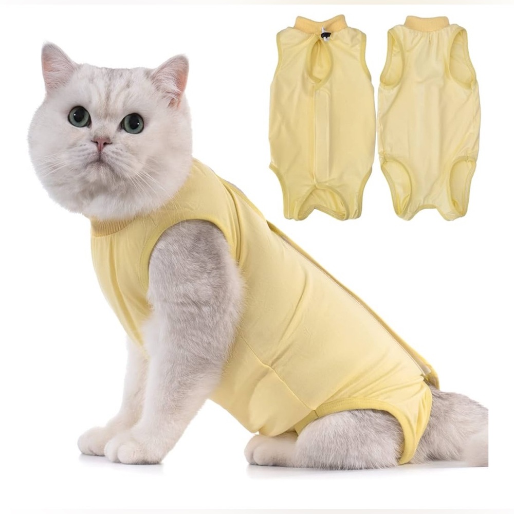 Yellow Cat Recovery Surgery Protection Bodysuit Size Medium